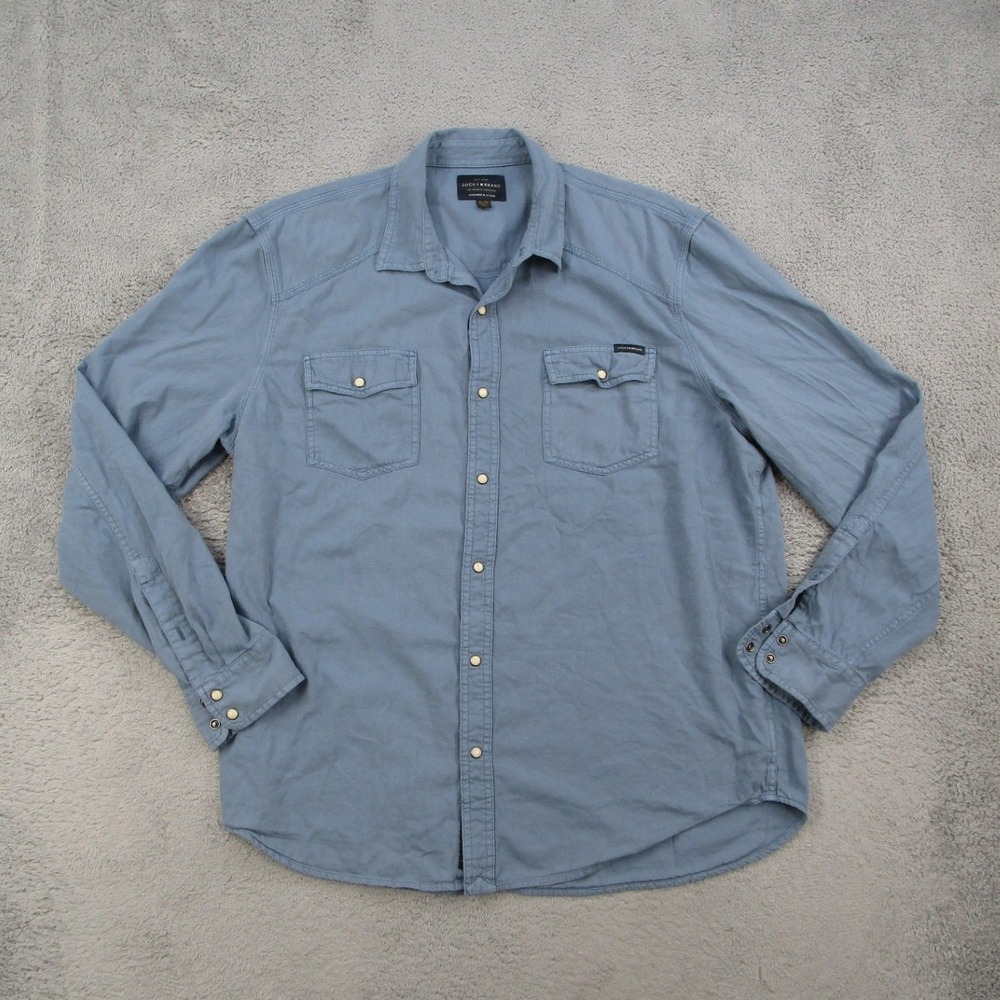Lucky Brand Mens XL Blue Washed & Worn Western Snap Button Down Shirt 7MD41909